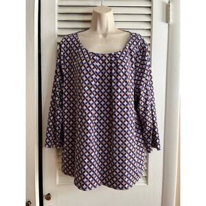 Talbots fall‎ color print knit top 2X 3/4 sleeve 92 nylon 8 spandex scoop neck